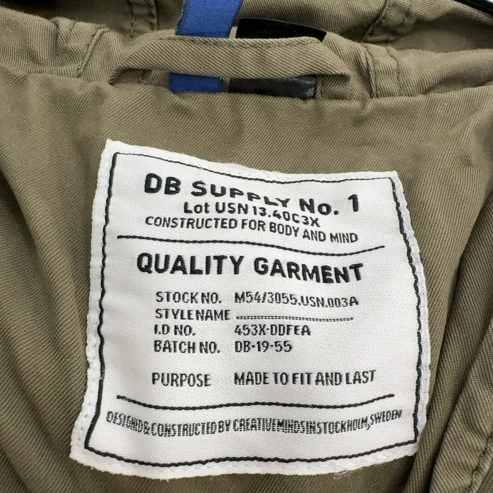 H&M Divided Parka Jacket Men XS Green Cotton Hooded Utility Military Gorpcore